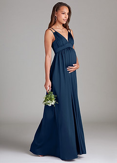 Azazie Emree Maternity Bridesmaid Dresses A-Line Stretch Satin Floor-Length Dress with Pockets image4