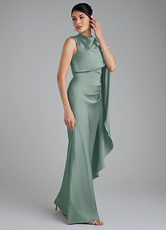 Azazie Taj Bridesmaid Dresses Silver Sage Mermaid Corset Stretch Satin Dress image6
