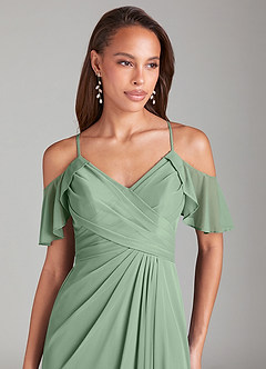 Azazie Dakota Bridesmaid Dresses Matcha A-Line Off the Shoulder Mesh Dress image5