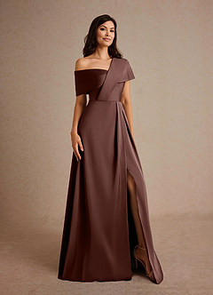 Azazie Milton Vestidos para mãe da noiva Vestido Café Expresso de Cetim elástico de Linha A com Plissado image8