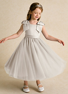 Azazie Serene Flower Girl Dresses Frost Ball-Gown Bow Matte Satin Dress image4