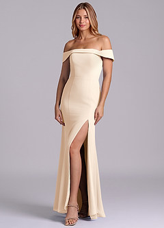 Azazie Luciana Robes de demoiselle d'honneur Robe Fourreau Convertible en Mousseline de soie Épaule décolletée Albâtre Blanc image3