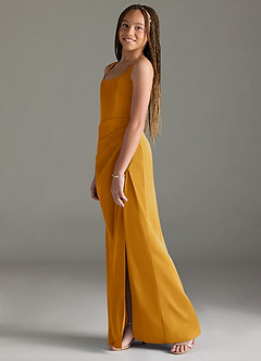 Azazie Mero Junior Butterscotch Mermaid Pleated Stretch Satin Dress image4