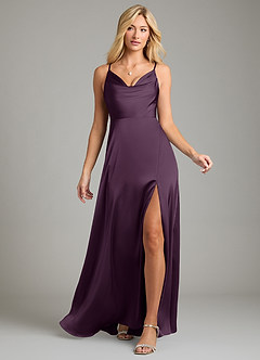 Azazie Sarella Vestidos de damas de honor Vestido de Ciruela de Satén Elástico de Corte en A con Plisado image6