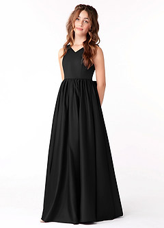 Azazie Hathaway Junior Black A-Line Bow Matte Satin Dress image3