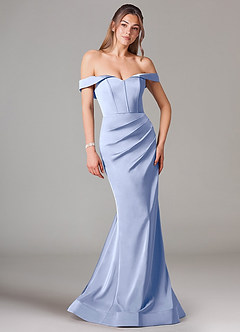 Azazie Everly Abiti da Damigella Abito Convertibile Sirena in Raso Elasticizzato a Spalla Scoperta Ghiaccio image1