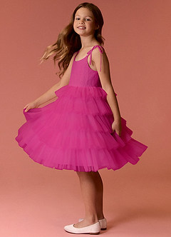 Barbie ♥ Azazie Vendita Finale Abito A-Line in Tulle Cinturino Spaghetti Fucsia image5