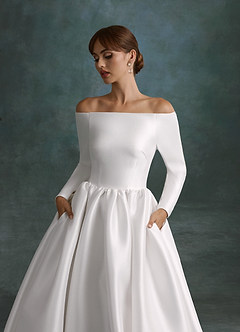 Azazie Cerese Wedding Dresses Diamond White Ball-Gown Off the Shoulder Mikado Dress image5
