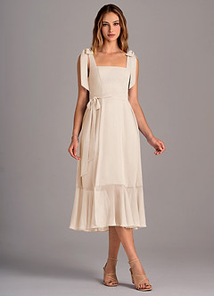 Azazie Deb Brautjungfernkleider Wandelbar A-Linie mit Taschen Chiffon Kleid Alabaster Weiß image5
