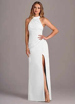 Azazie Jemma Bridesmaid Dresses White Sheath Pleated Chiffon Dress image4