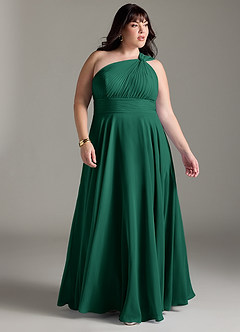 Azazie Charlize Bridesmaid Dresses Emerald A-Line One Shoulder Chiffon Dress image9