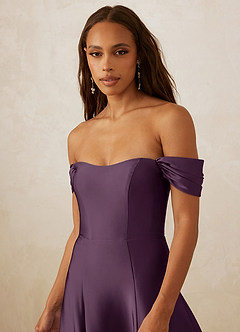 Christian Siriano Bridal for Azazie 1002 Bridesmaid Dresses Plum A-Line Off the Shoulder Stretch Satin Convertible Dress image5