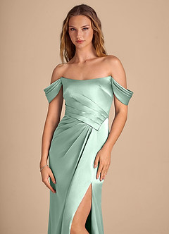 Azazie Shea At-home Try On Dresses Agave Mermaid Off the Shoulder Metallic Satin Convertible Dress image6