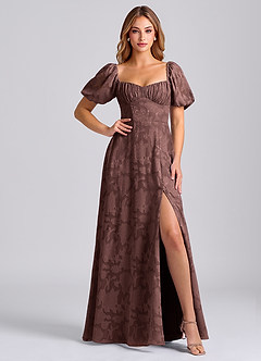 Azazie Mirian Bridesmaid Dresses Espresso A-Line Sweetheart Neckline Floral Burnout Dress image5