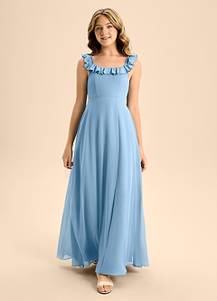 Azazie Callie Junior A-Linie Gestreift Chiffon Kleid Stahlblau image4