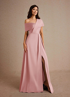 Azazie Milton Mère de la mariée Robes Robe Trapèze en Satin extensible Plissée Rose Poudré image8