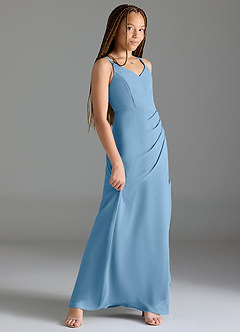 Azazie Leo Junior Steel Blue Mermaid Pleated Chiffon Dress image3
