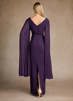 Azazie Ellsworth Mother of the Bride Dresses Plum Column Pleated Stretch Crepe Dress image3