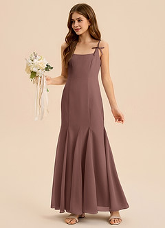 Azazie Evey Junior Espresso Mermaid Pleated Chiffon Dress image4