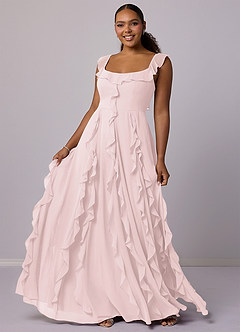 Barbie ♥ Azazie Bridesmaid Dresses Blushing Pink A-Line with Pockets Chiffon Dress image10