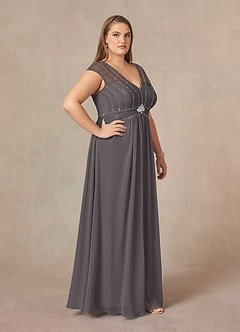 Azazie Star Mother of the Bride Dresses Steel Grey A-Line V-Neck sequins Chiffon Dress image9