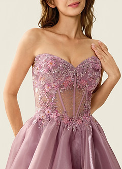 Yasmina Powder Pink Corset Lace Up Back Lace Ruffled Prom Dress image7