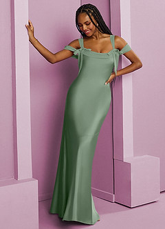 Barbie ♥ Azazie Abiti da Damigella Abito Tubino in Raso Elasticizzato Plissettato Matcha image12