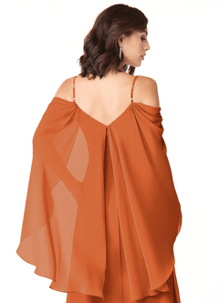 Azazie Cienna Bridesmaid Dresses Cinnamon A-Line Off the Shoulder Chiffon Dress image3