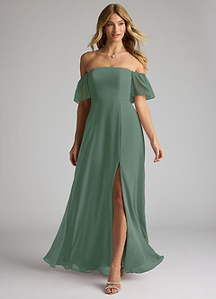 Azazie Sue Bridesmaid Dresses Eucalyptus A-Line Off the Shoulder Chiffon Convertible Dress image1