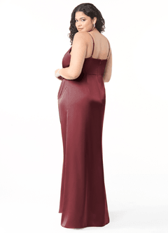 Azazie Maci Bridesmaid Dresses Merlot A-Line V-Neck Pleated Stretch Satin Dress image8