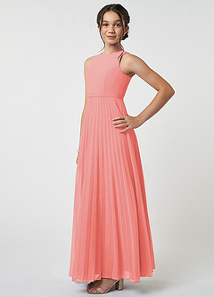 Azazie Lindie Junior A-Linie Plissee Chiffon Kleid Koralle image3