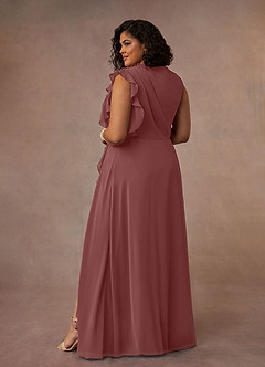 Azazie Narine Mère de la mariée Robes Robe Trapèze en Mousseline de soie Encolure haute plissée Rose Du Désert image17