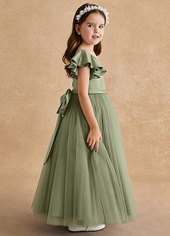 Azazie Suzy Robe Demoiselle D'honneur Fillette Robe Trapèze en Tulle avec manches Pistache image3