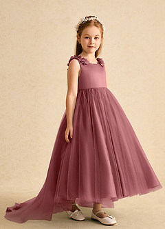 Azazie Lorita Robe Demoiselle D'honneur Fillette Robe Trapèze en Tulle Perlé Améthyste image4