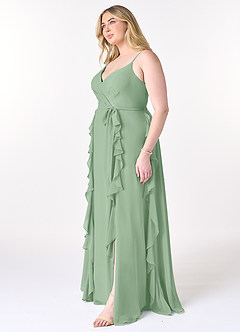 Azazie Peyton Abiti da Damigella Abito A-Line in Chiffon Increspato Matcha image9