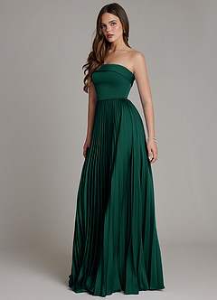Azazie Mariana Bridesmaid Dresses Emerald A-Line Pleated Stretch Satin Dress image6