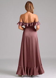 Azazie Lyra Bridesmaid Dresses Vintage Mauve A-Line Off the Shoulder Stretch Satin Convertible Dress image6