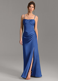 Azazie Nicki Bridesmaid Dresses Royal Blue Sheath Corset Stretch Satin Dress image6