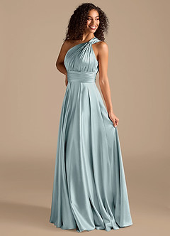 Azazie Charlize Bridesmaid Dresses Mist A-Line One Shoulder Metallic Satin Dress image5