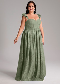 Azazie Denisse Bridesmaid Dresses Pistachio A-Line Ruched Floral Burnout Dress image10