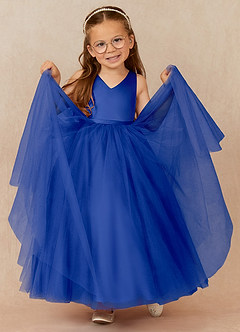 Azazie Marybell Flower Girl Dresses Royal Blue A-Line Bow Tulle Dress image3