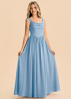 Azazie Novi Junior A-Linie Plissee Stretch-Satin Kleid Puderblau image4