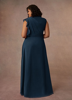 Azazie Narine Mother of the Bride Dresses Dark Navy A-Line High Neckline Pleated Chiffon Dress image8
