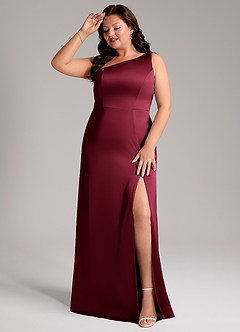 Azazie Phaedra Robes de demoiselle d'honneur Robe Trapèze en Satin extensible Asymétrique Bourgogne image10