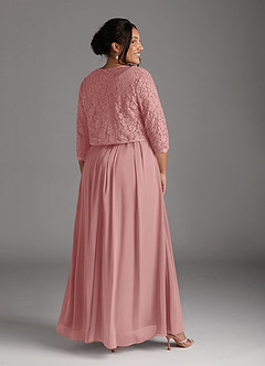 Azazie Ainsling Mother of the Bride Dresses Dusty Rose A-Line Square Neckline Lace Chiffon Dress image17