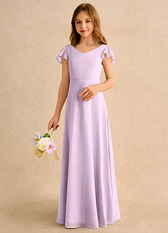 Azazie Nari Girls Formal Flower Girl Dresses Frosted Lilac A-Line with Sleeves Chiffon Dress image4