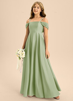 Azazie Rowena Junior Robe Trapèze en Satin extensible Arc Vert Sauge image7