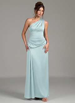 Azazie Zahira Bridesmaid Dresses Mist Sheath One Shoulder Stretch Satin Dress image4