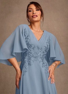Azazie Tilda Mother of the Bride Dresses Dusty Blue A-Line Lace Chiffon Dress image5