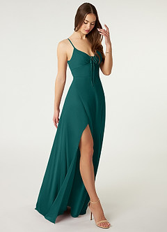 Azazie Minie Bridesmaid Dresses Peacock A-Line Bow Chiffon Dress image1